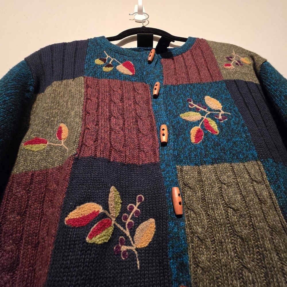 Vintage 90s Y2K Erika Embroidered Floral Cardigan Sweater Womens XL Toggles Boho - Picture 3 of 12